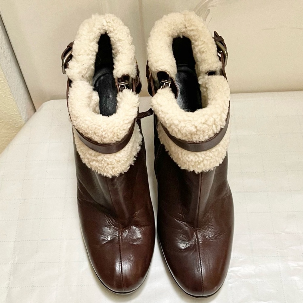 Authentic Miu Miu Shearling Lined Leather Ankle B… - image 2